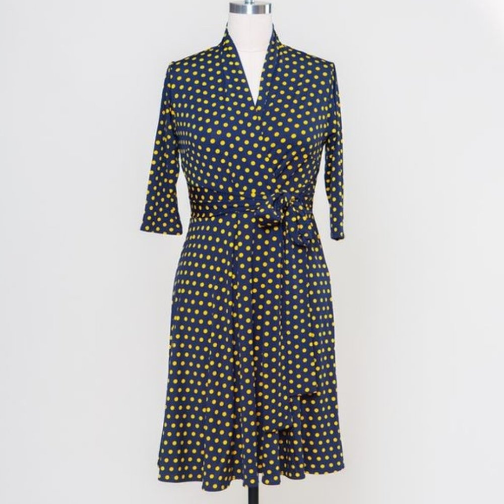 Karina Dresses Ruby S/M Navy Gold Polka Dot